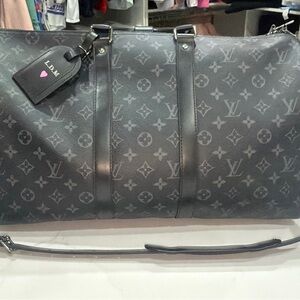 Louis Vuitton Keepall Bandoulière 45 Monogram Eclipse w/ Strap & Lock
